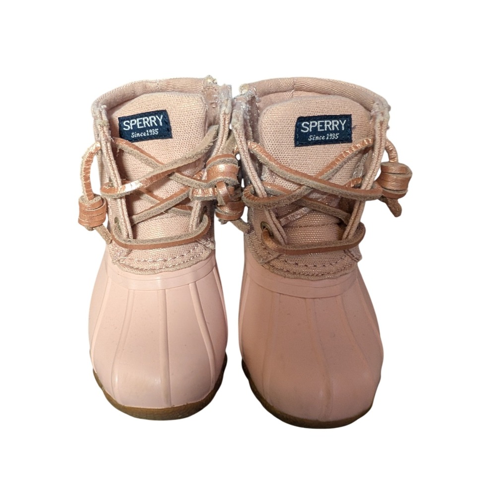 Sperry Saltwater Duck Boots Toddler Size 7 Pink Excellent Metallic Zip Ankle